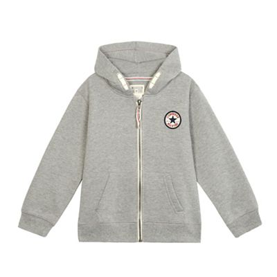 Converse Boys' grey logo applique zip through hoodie